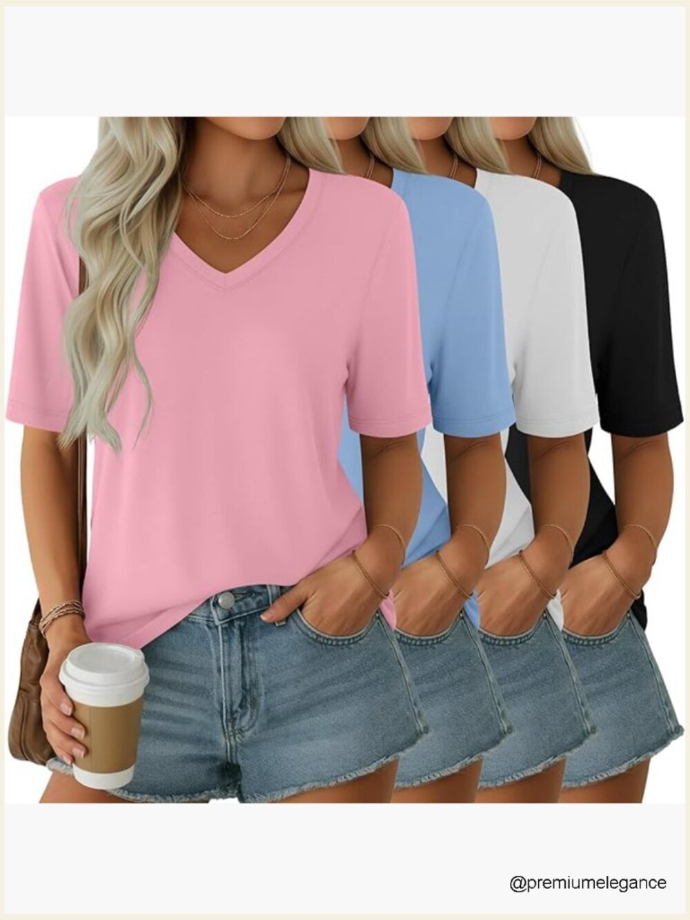 4 Pack Womens V Neck Half Sleeve Tops Loose Fit Tees Summer Casual Shirts